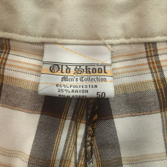 Old Skool Men's 90's Y2K hip hop Urbanwear Baggie Brown tan plaid Shorts Size 50 - Picture 5 of 10